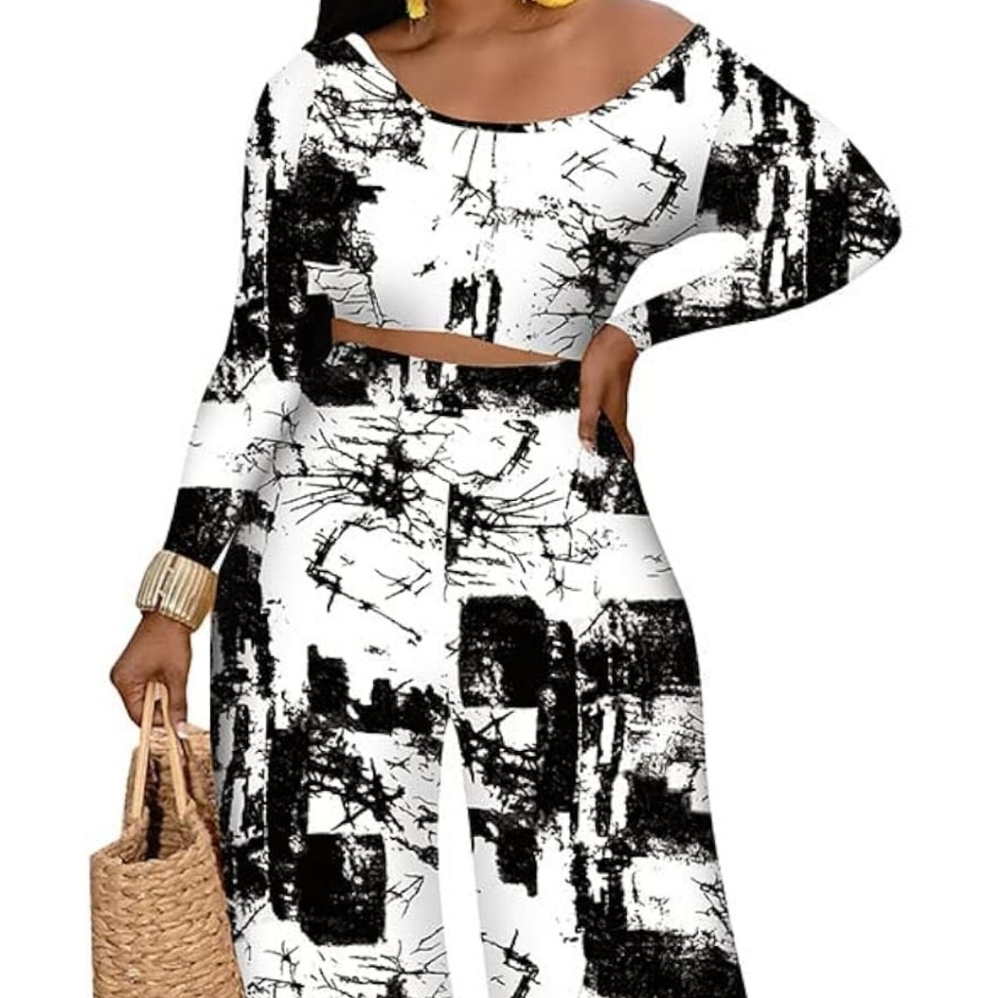 Abstract Black and White Women's Pant Set